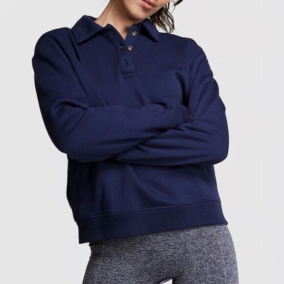 PINK Everyday Fleece Navy Polo Sweatshirt size Medium NEW - Picture 2 of 13